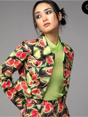 Dangerfield Neon Floral Cropped Jacket s 6 Australian-small/med Venus fly trap